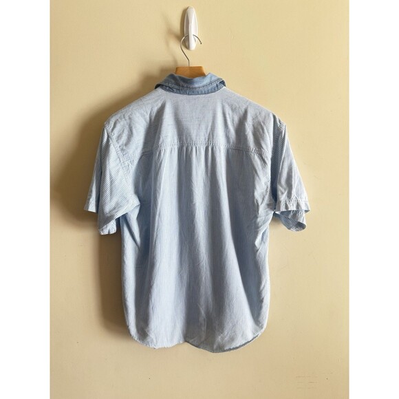 Vintage Chambray Embroidered Appliqué Button Down Shirt Farm Animals Striped XL - Picture 2 of 5